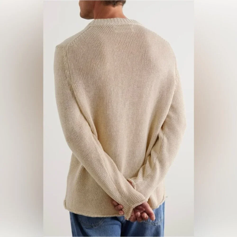 Miles Leon Linen Cotton-Blend‎ Sweater Men’s XL Mushroom Tan